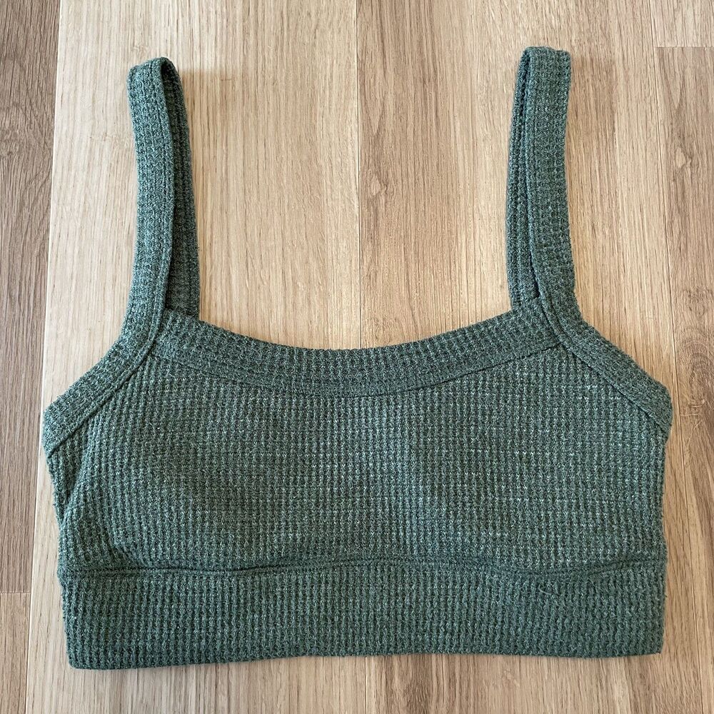 Gilly Hicks Women’s S Bralette Green Waffle Removable Pads Cozy Gorpcore Goblin